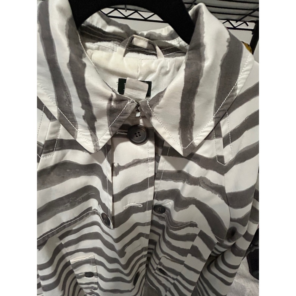 J.Crew Zebra Print Trench Jacket White Grey Button Front Raglan Sleeve Coat - Picture 3 of 9